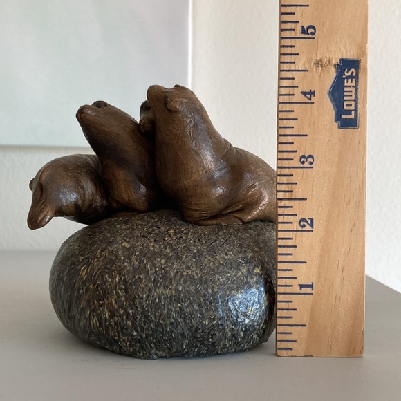 Gloria Shinn Wax Carved Sculpture 3 Seals Sea Lions on a Rock Vintage Art Piece - Picture 10 of 11